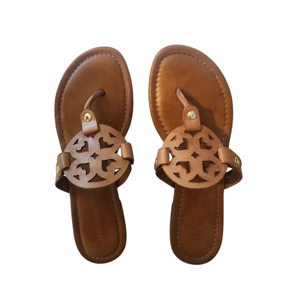 Franco Fortini Shoes - Franco Fortini Brown Leather Sandals with Cut-Out Design Size: 6